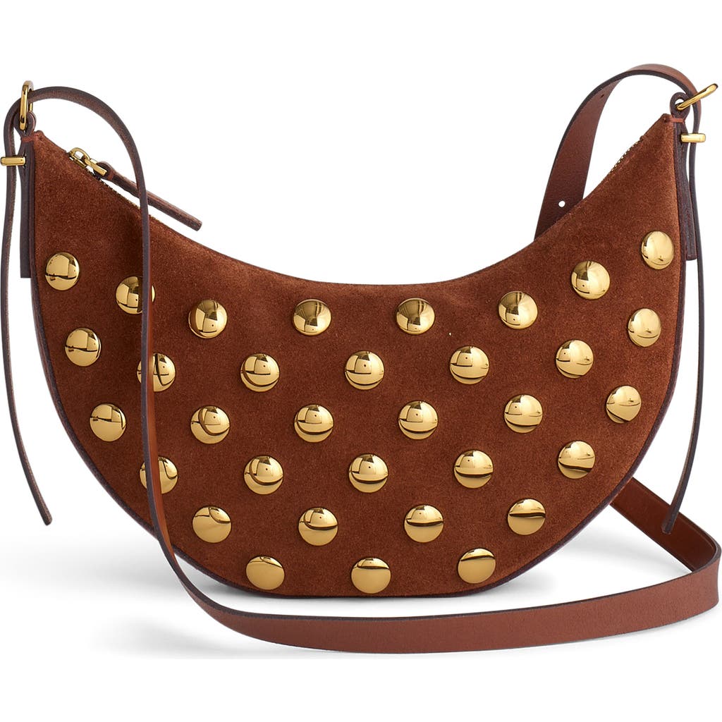 Madewell Mini Stud Essentials Crescent Leather Shoulder Bag In Soft Mahogany