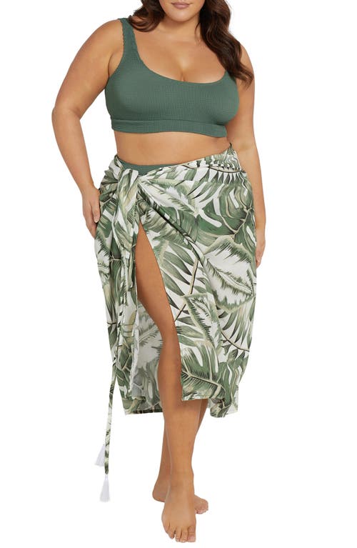 Deliciosa Cover-Up Cotton Sarong & Carry Bag in White/Green
