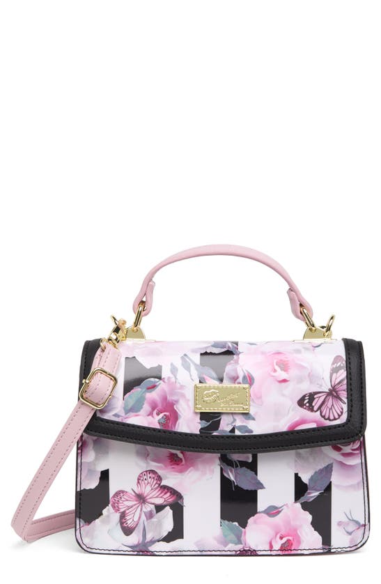 Betsey Johnson Top Handle Crossbody Bag In Floral Stripe W Butterfly