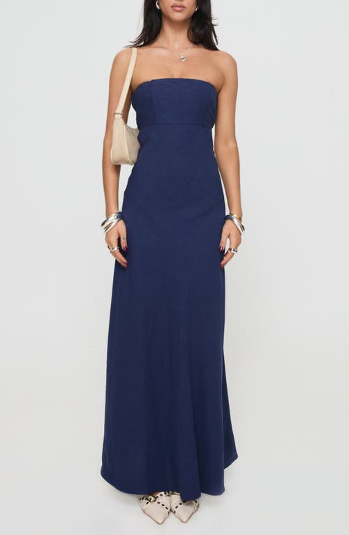 Shop Princess Polly Yahir Strapless Linen Blend Maxi Dress In Navy