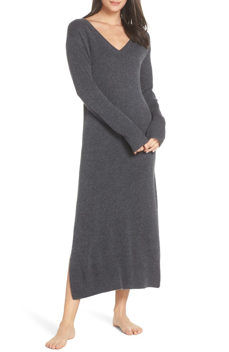 SOMETHING NAVY Cashmere & Silk Sweater Dress, Main, color, CHARCOAL