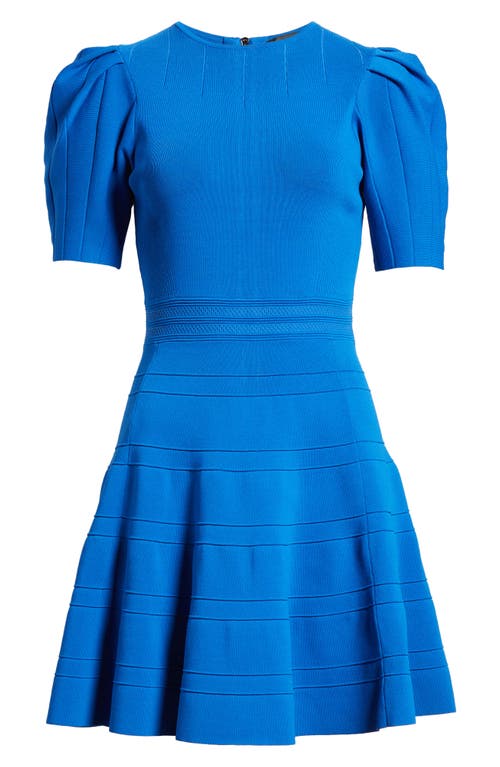 Velvey Puff Sleeve Dress in Mid Blue