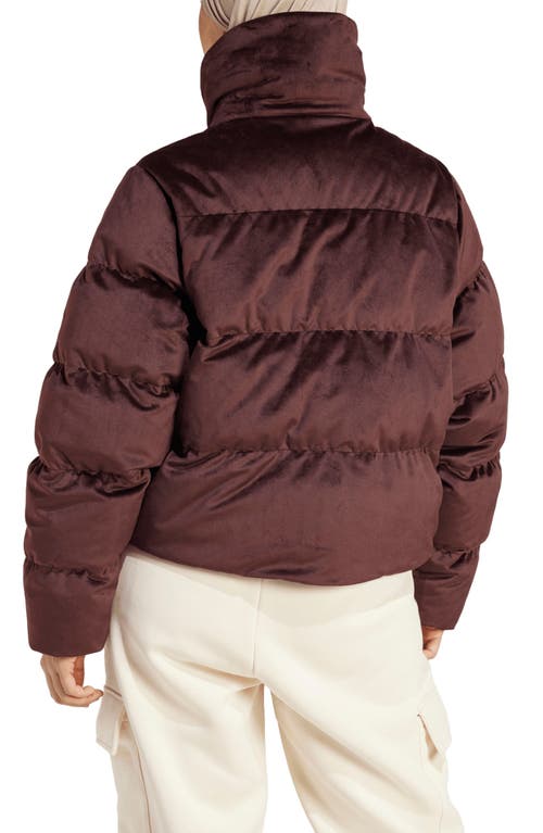 Shop Adidas Originals Regen Velour Down Puffer Jacket In Shadow Brown