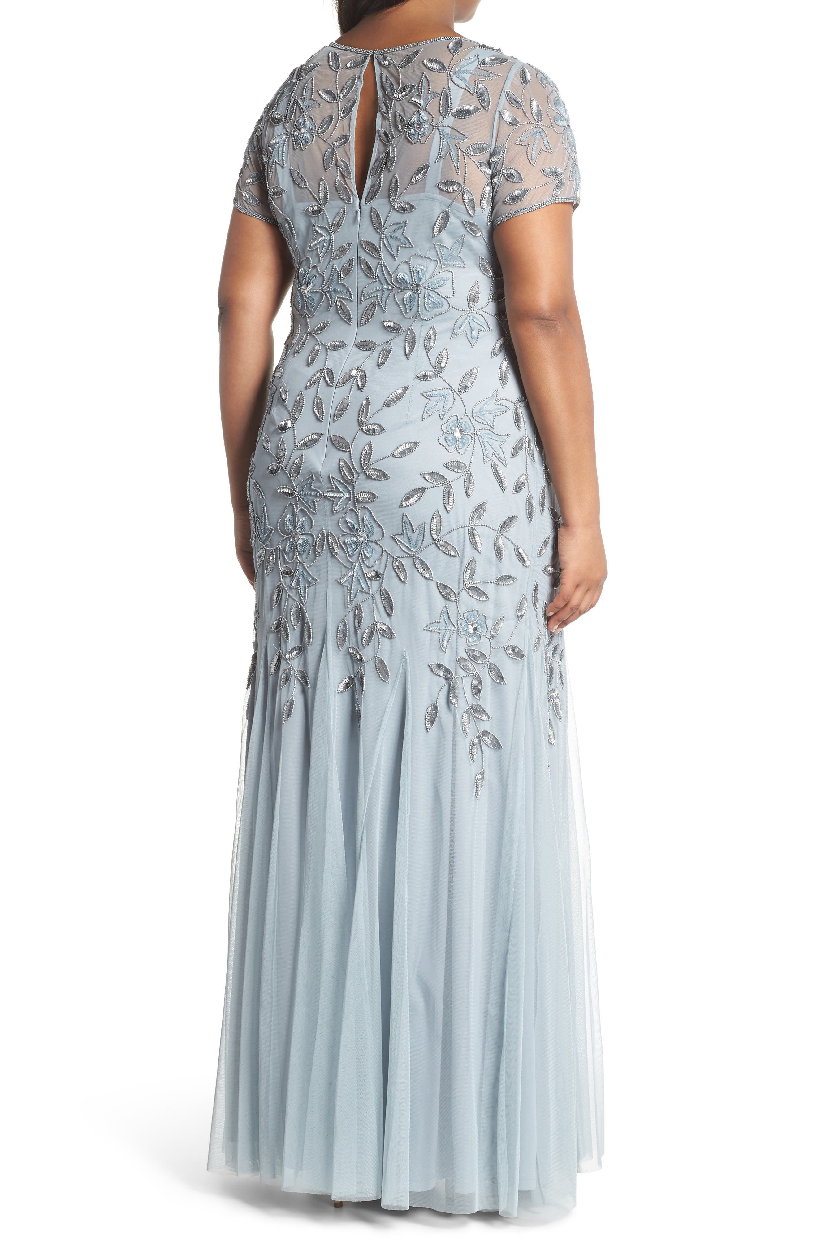 adrianna papell plus floral beaded gown