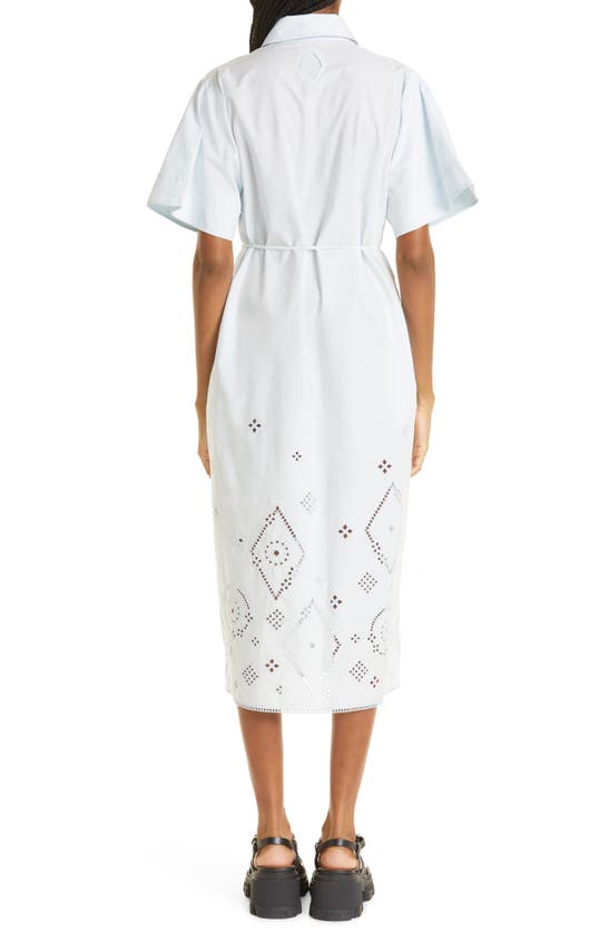 GANNI BELTED ORGANIC COTTON BRODERIE ANGLAISE MIDI SHIRTDRESS