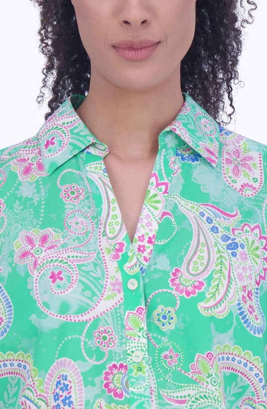 Shop Foxcroft Mary Paisley Non-iron Cotton Button-up Shirt In Green Multi