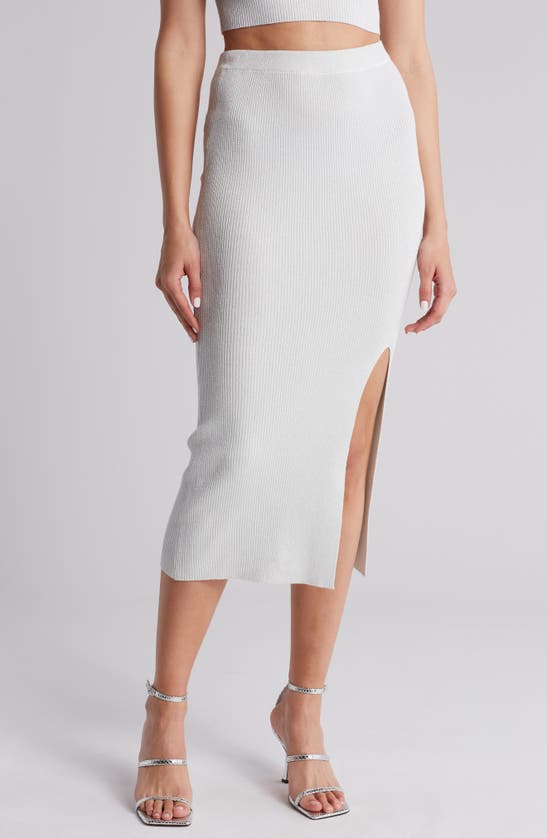 Shop Nsr Metallic Ribbed Midi Skirt In Cream