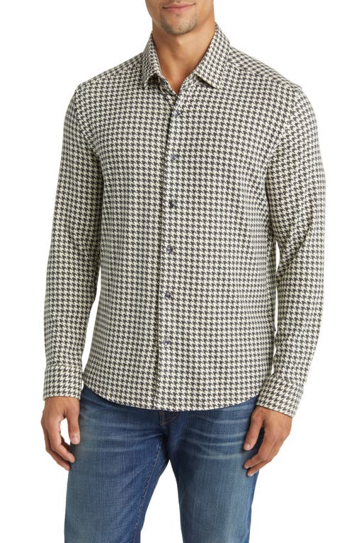 Houndstooth Tech Fleece Button-Up Shirt in Beige