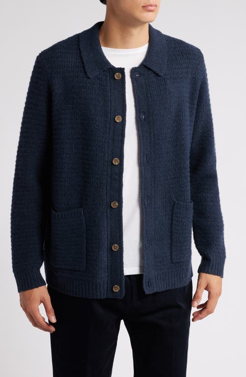 Wax London Dalwood Wool Blend Full Button Cardigan in Navy 