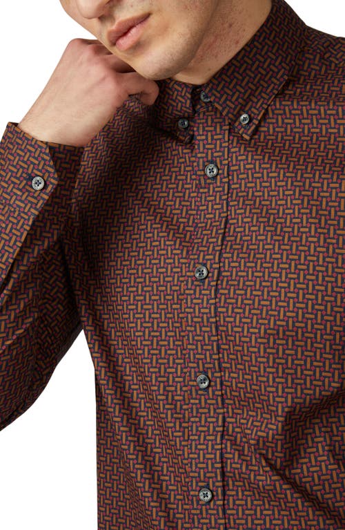 Ben Sherman Split Spot Print Organic Cotton Button-down Shirt In Brown