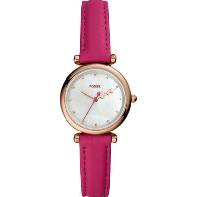 Fossil Carlie Mini Love Leather Strap Watch, 2m