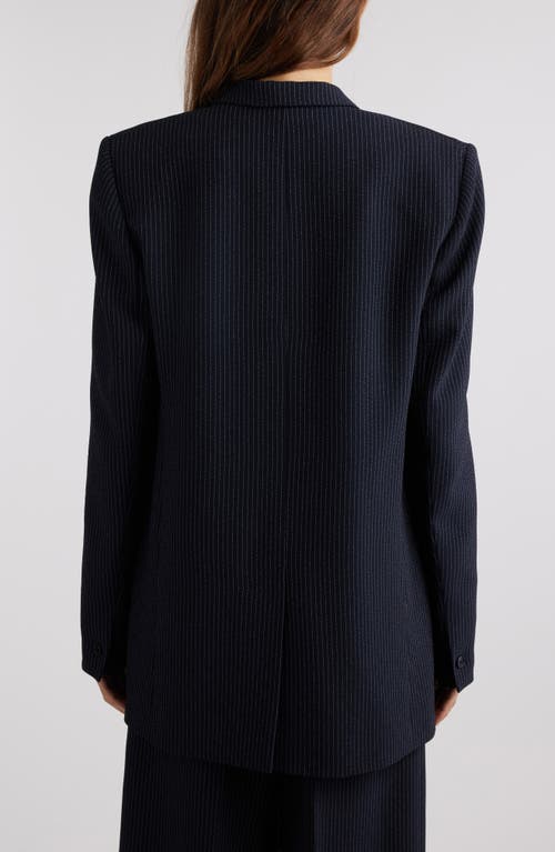 Shop Isabel Marant Omelia Pinstripe Long Blazer In Midnight/ecru