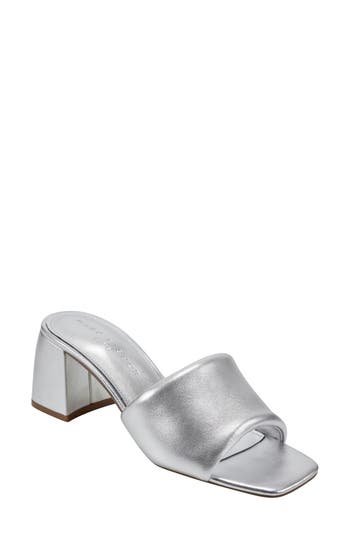 Marc Fisher Ltd Metallic Block-heel Slide Sandals In Silver