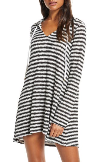 La Blanca Slouchy Hooded Sweater Cover-up Tunic In Black/white