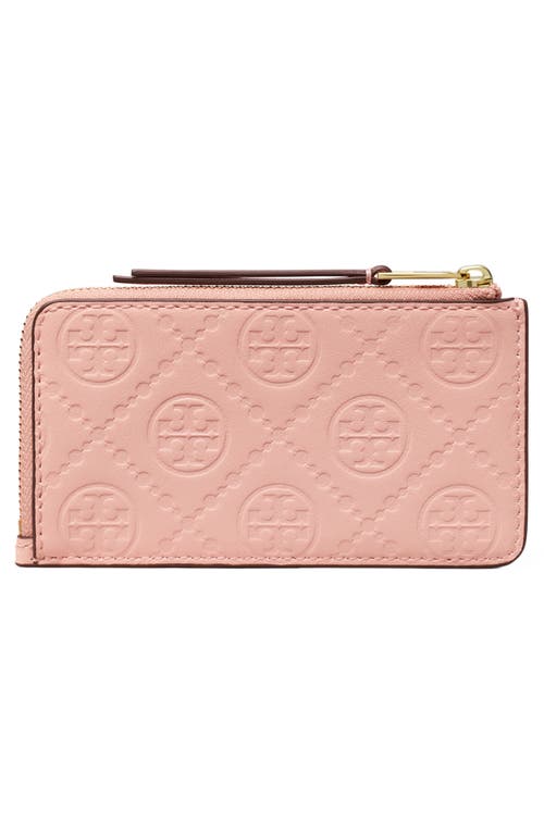 Shop Tory Burch T Monogram Debossed Zip Card Case In Blush