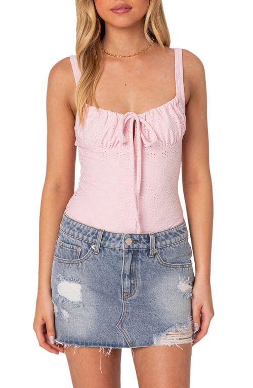 Shop Edikted Carol Eyelet Sleeveless Bodysuit In Pink