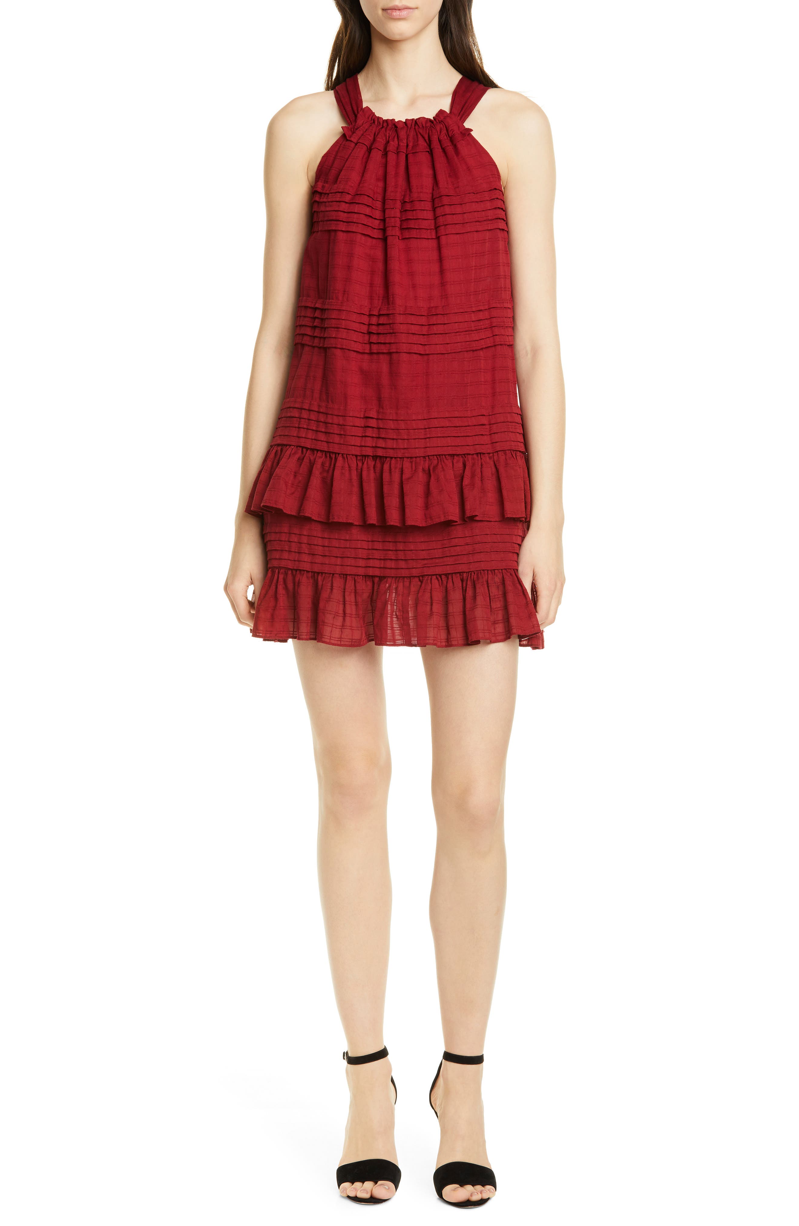 La Vie Rebecca Taylor Celia Ruffle Detail Cotton Shift Dress, Red