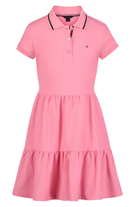 Tommy Hilfiger Kids' Short Sleeve Tiered Polo Dress In Pink Morning Glory