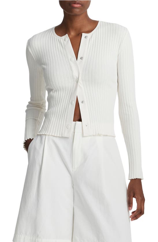 Shop Vince Fitted Rib Cardigan In Off White