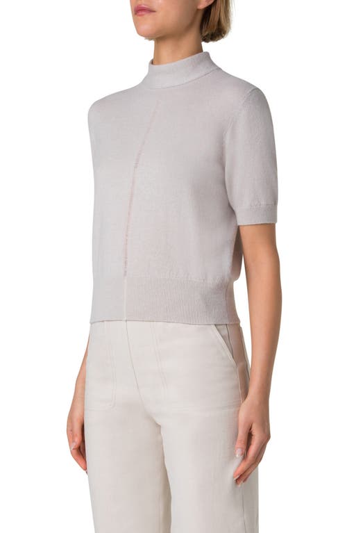 Akris Mock Neck Short Sleeve Cashmere Sweater In Greige