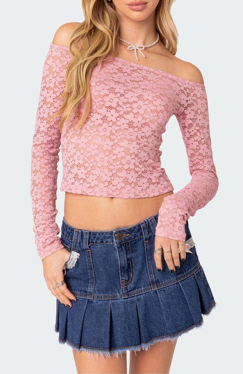 EDIKTED Carolina Lace Off the Shoulder Top Pink at Nordstrom,