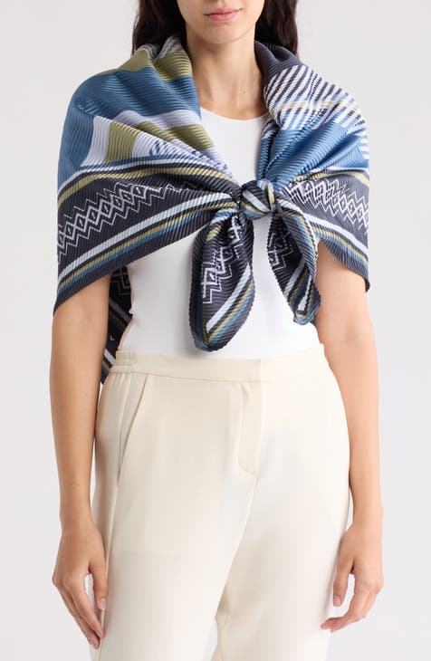 Pleated Stripe Square Scarf