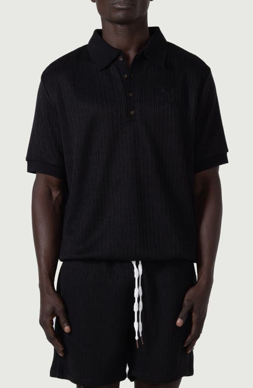 Oversize Pointelle Polo in Black