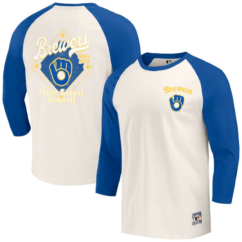 Darius Rucker Collection By Fanatics Royal/white Milwaukee Brewers Cooperstown Collection Raglan 3/4