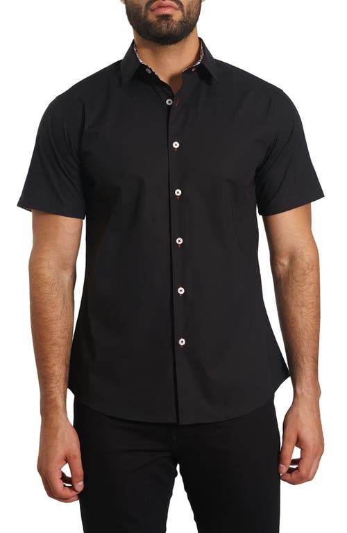 Jared Lang Trim Fit Solid Short Sleeve Button-up Shirt In Black