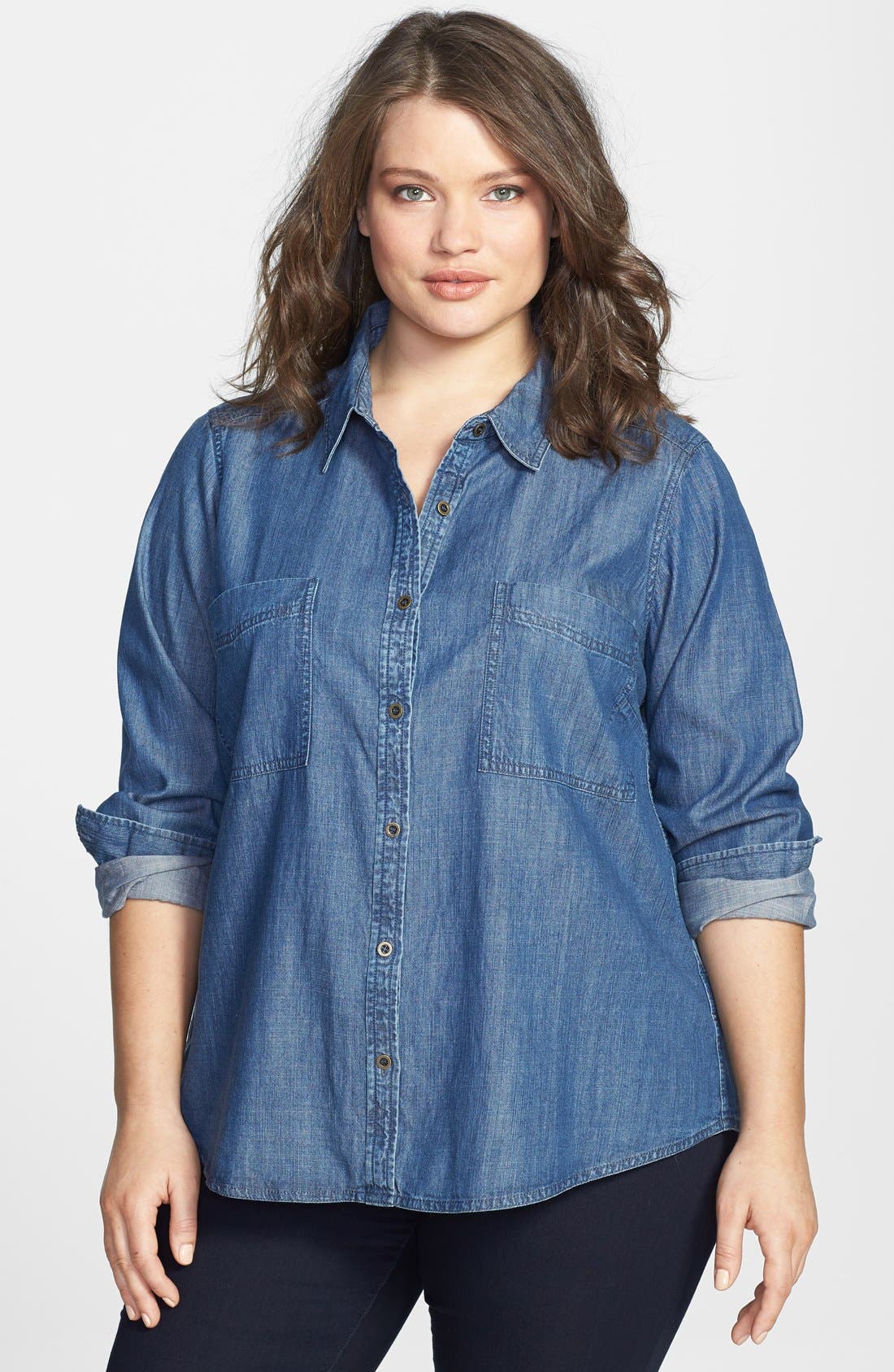 Eileen Fisher Classic Collar Denim Chambray Shirt (Plus Size) Nordstrom