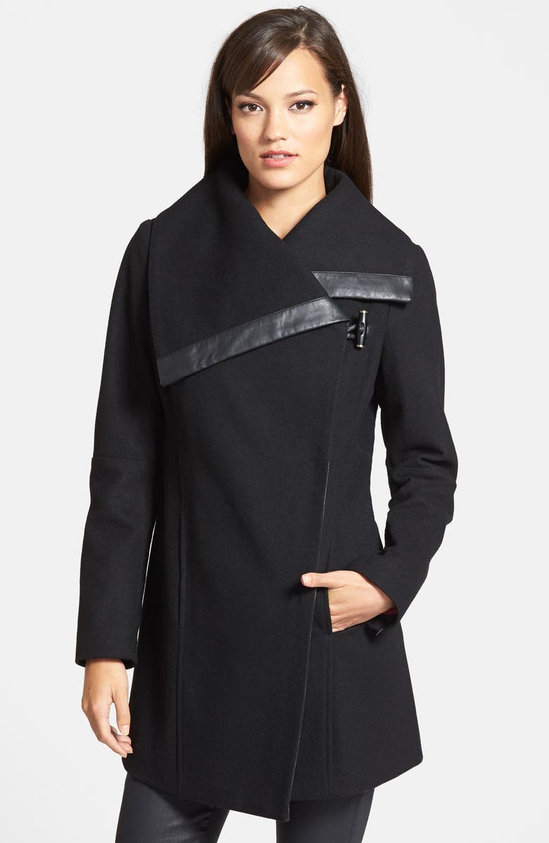 Sam Edelman 'Fallon' Faux Leather Trim Asymmetrical Wool Blend Coat ...