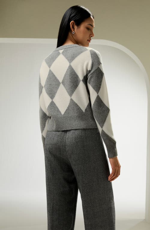 Lilysilk Round Neck Diamond Pattern Cashmere Sweater In Grey