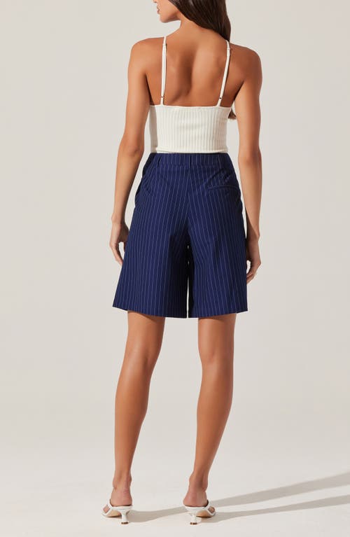 Shop Astr The Label Pinstripe Tailored Bermuda Shorts In Navy Stripe