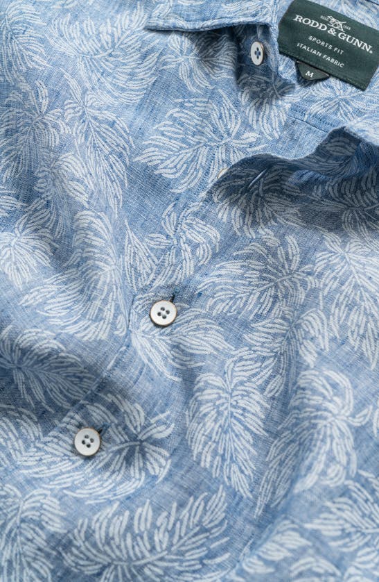 Rodd & Gunn Yelverton Sport Fit Frond Print Short Sleeve Linen Button-up Shirt In Stonewash