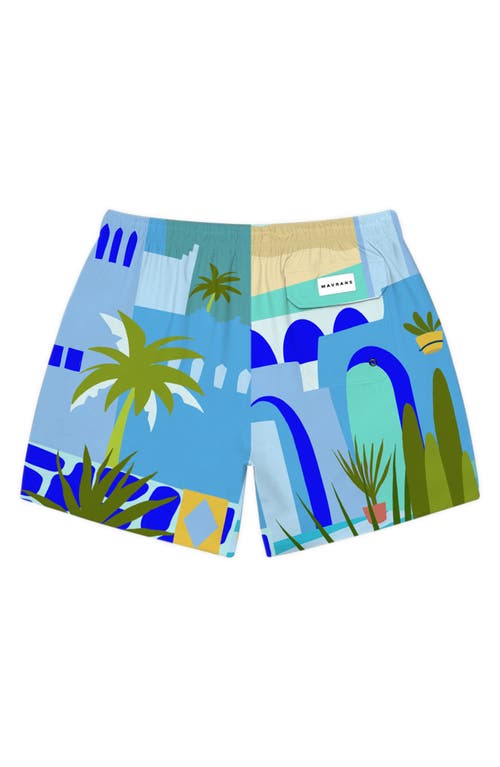 Shop Mavrans Moroccan Weekend Waterproof Performance Swim Trunks In Blue Multi