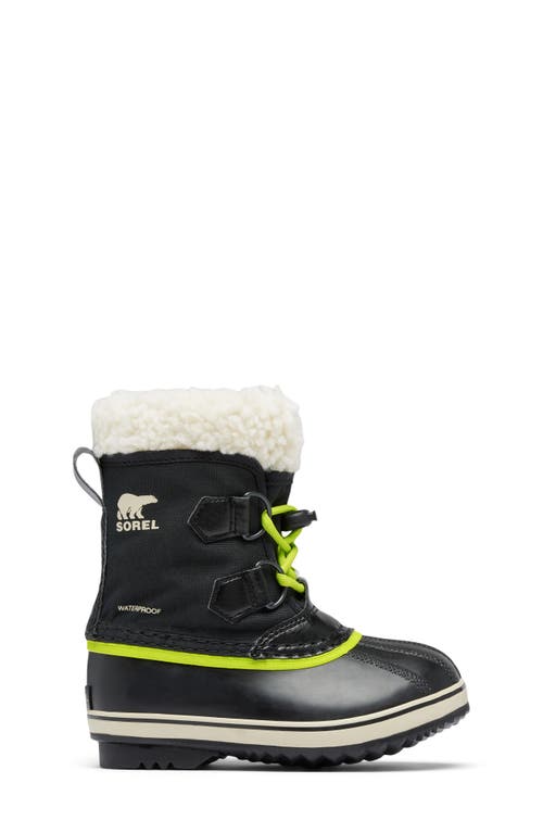 Shop Sorel Kids' Yoot Pac Waterproof Snow Boot In Black/chartreuse