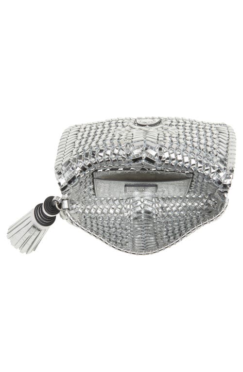 Anya Hindmarch The Neeson Herringbone Woven Metallic Leather Tassel Clutch In Silver