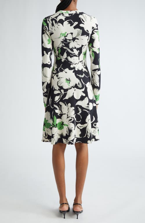 Shop Lela Rose Floral Long Sleeve Jersey Dress In Black Multi