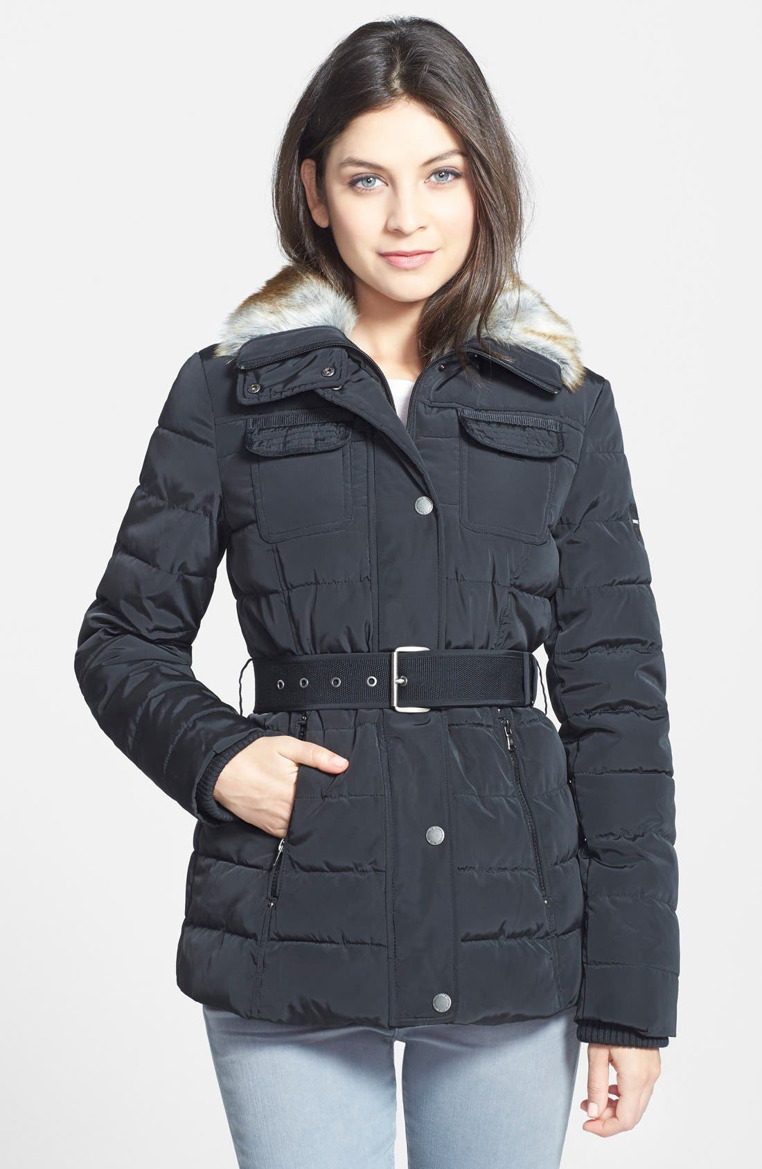 Halifax Faux Fur Trim Belted Quilted Jacket Nordstrom