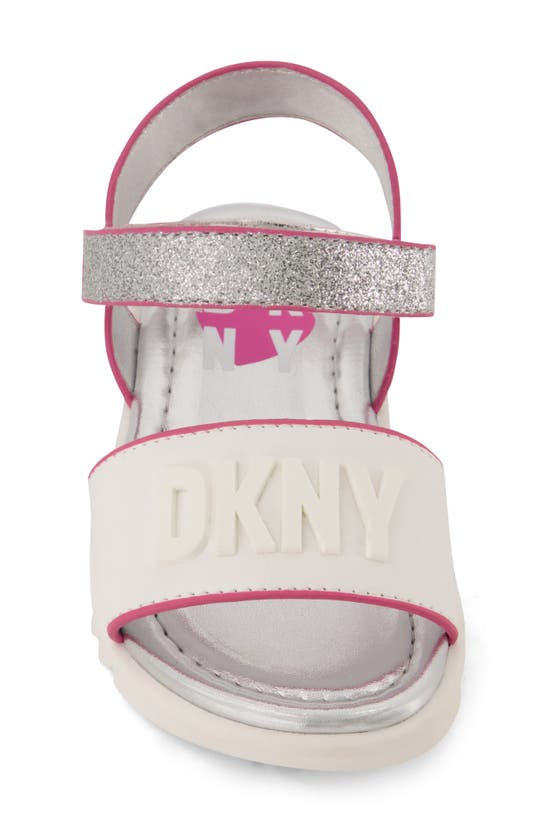 Dkny Kids' Josie Glitter Sandal In White Silver