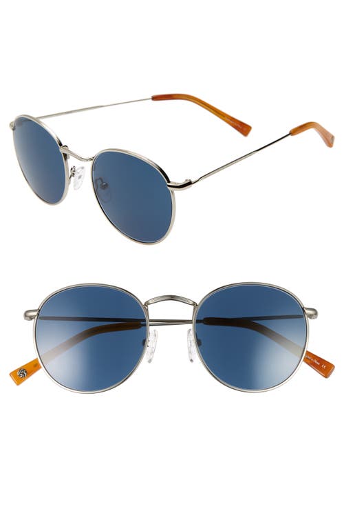 Charlie 50mm Mirrored Round Sunglasses in Silver/Indigo Blue