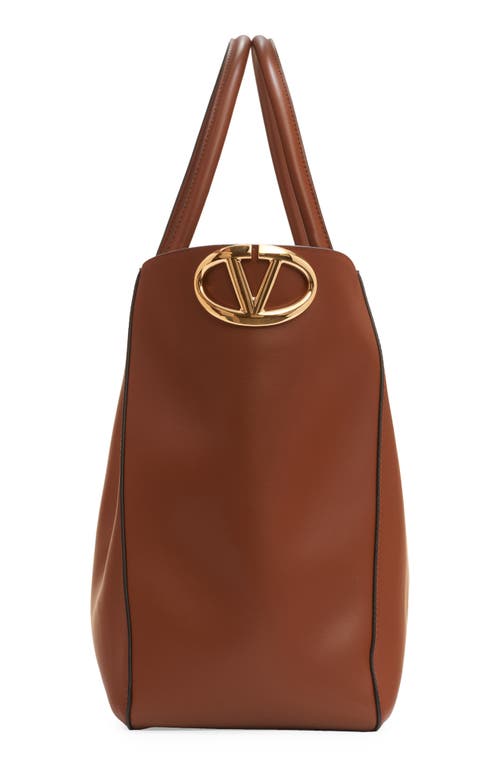 Shop Valentino Garavani Small Vlogo Detail Leather Tote In Tobacco