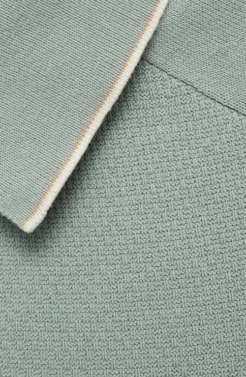 Shop Mango Tipped Raglan Cotton Blend Polo In Aqua Green