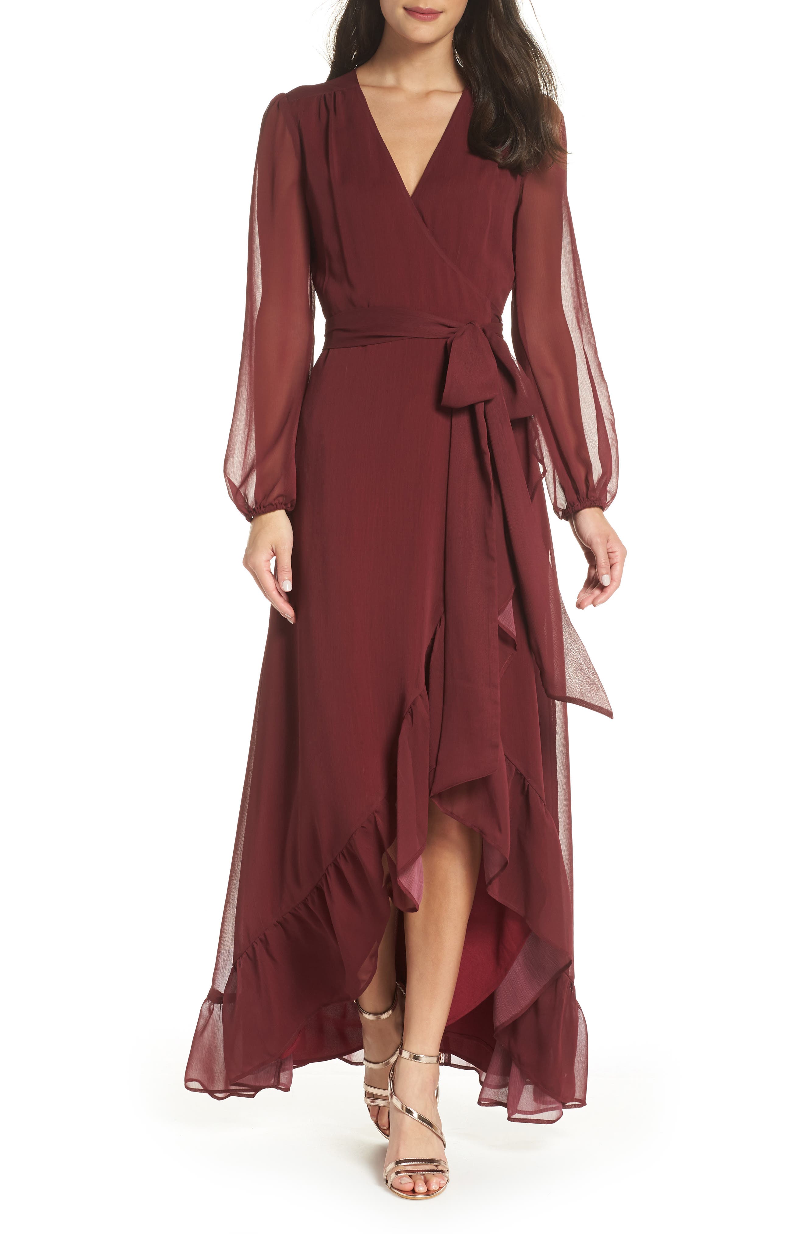 meryl long sleeve wrap maxi dress wayf