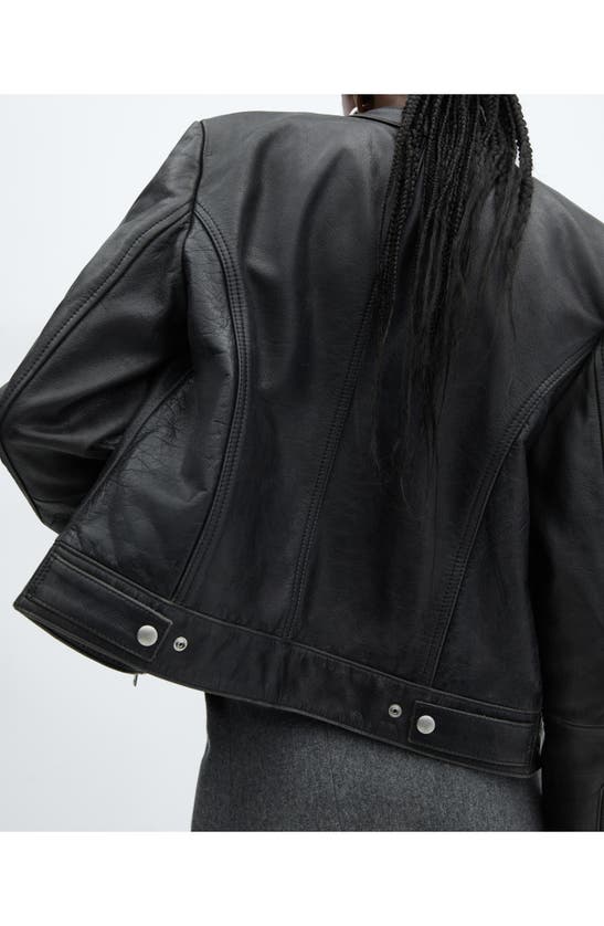 Shop Mango Leather Jacket In Black