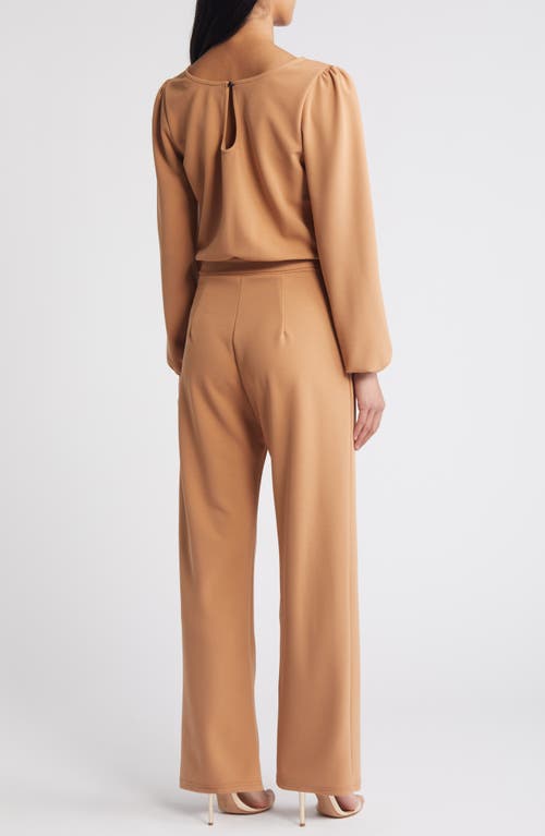 Nikki Lund Laurie Long Sleeve Tie Waist Jumpsuit In Almond