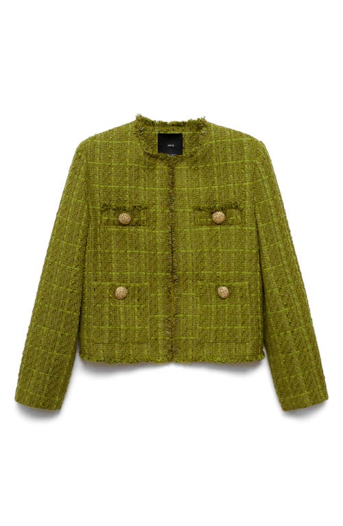 Mango Textured Button Tweed Jacket In Olive Green