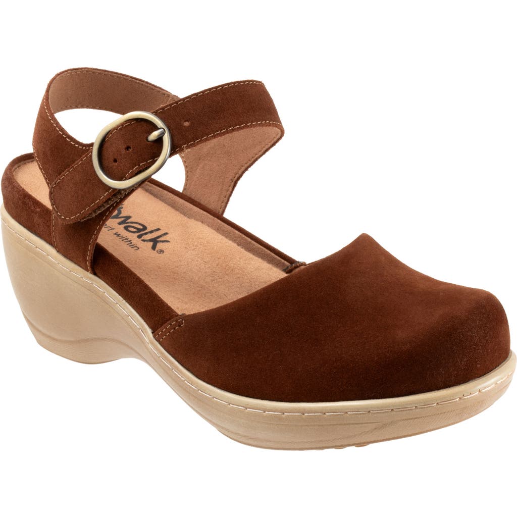 Softwalk ® Mabelle Ankle Strap Platform Clog In Chestnut Suede