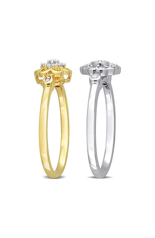 Delmar Set Of 2 Sterling Silver Diamond Flower Rings In Gold/silver