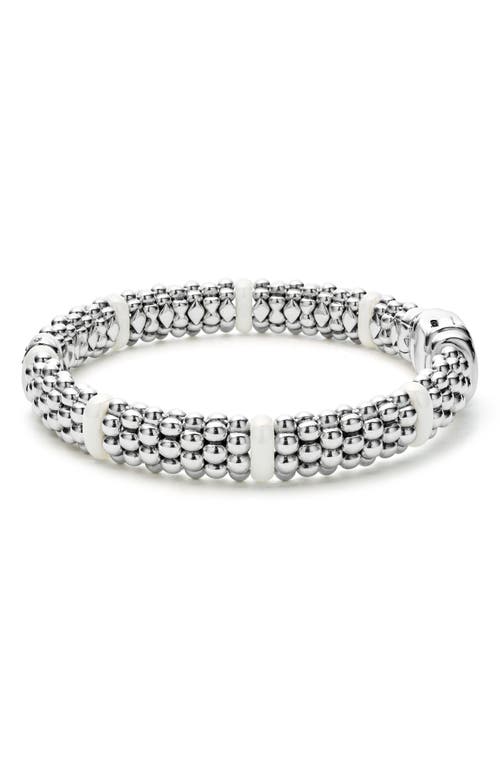 Lagos Sterling Silver And Gold White Caviar White Ceramic Diamond Link Bracelet In Silver/diamond